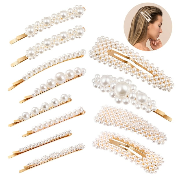 Women's Red Pearl Hair Clip Gold Plated Hairpin Barrette Hair Accessories Gift